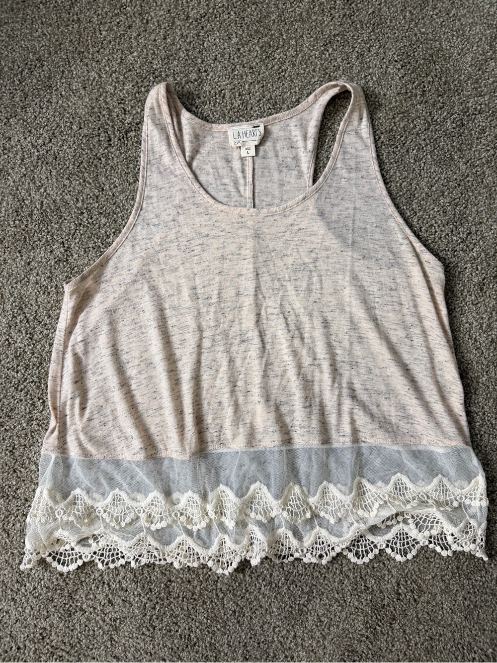 La Hearts Light Pink Lace-Hem Tank Top